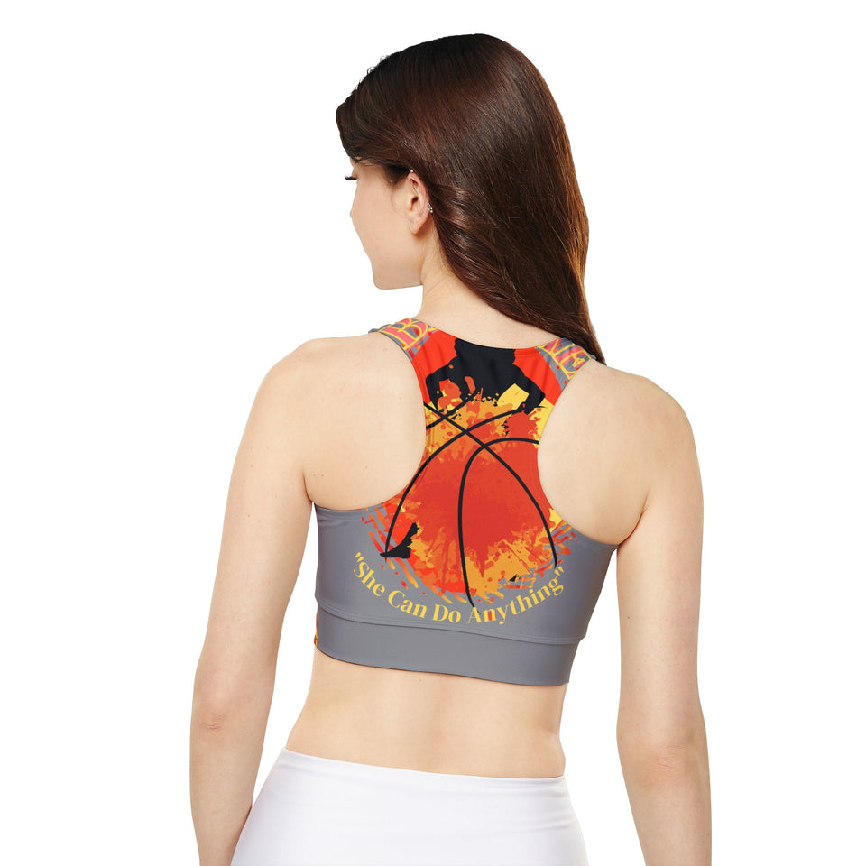 New BIG SHE' Fully Lined, Padded Sports Bra (AOP)